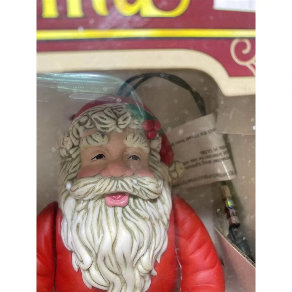 NOS Vintage Enchanted Garland Santa Animated Hanger Christmas Holiday Red In Box